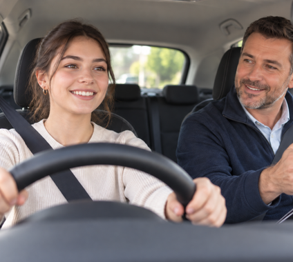 Learner driver with a driving instructor